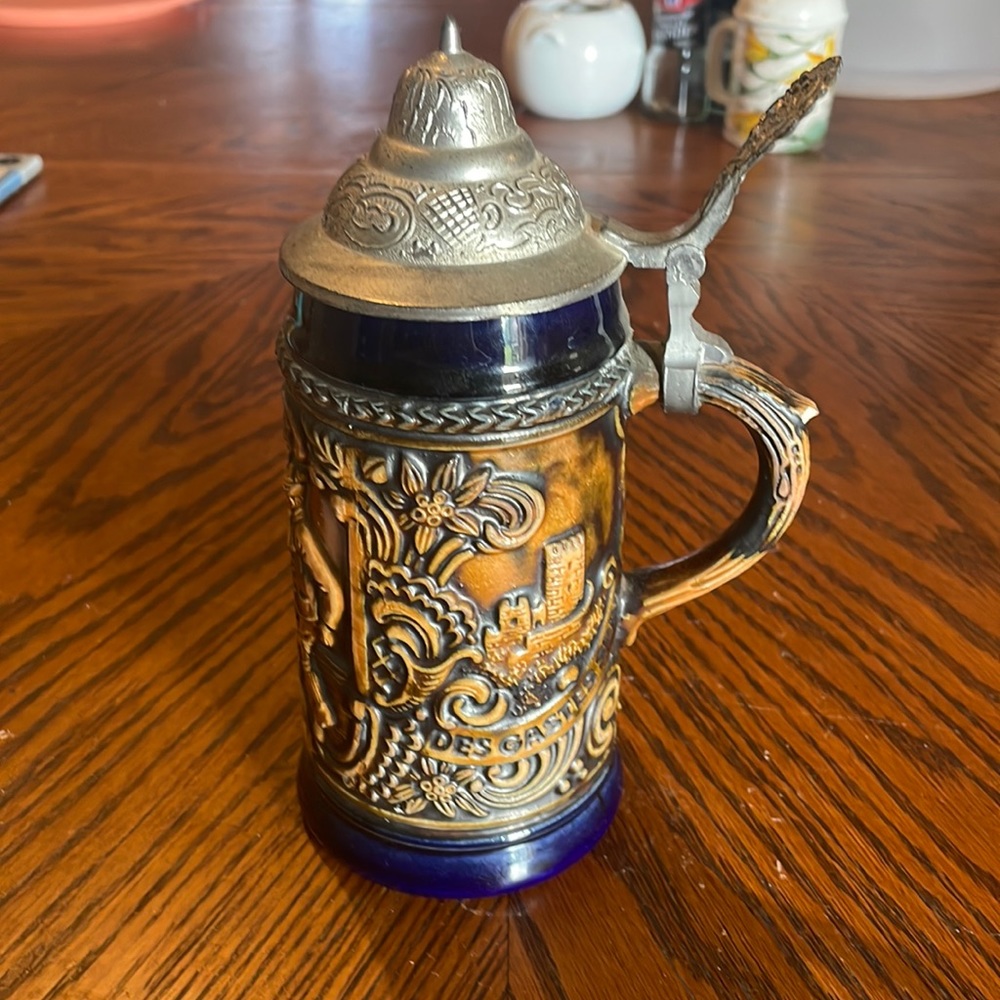 Vintage Pewter Lid West German Beer Stein